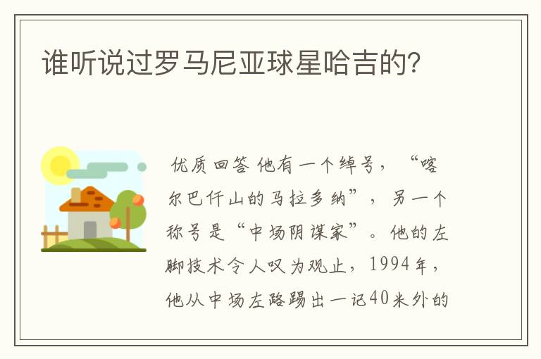 谁听说过罗马尼亚球星哈吉的？