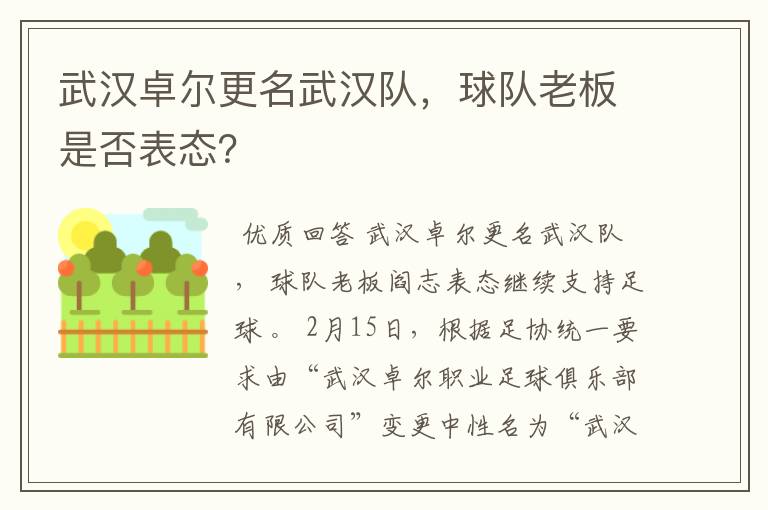 武汉卓尔更名武汉队，球队老板是否表态？