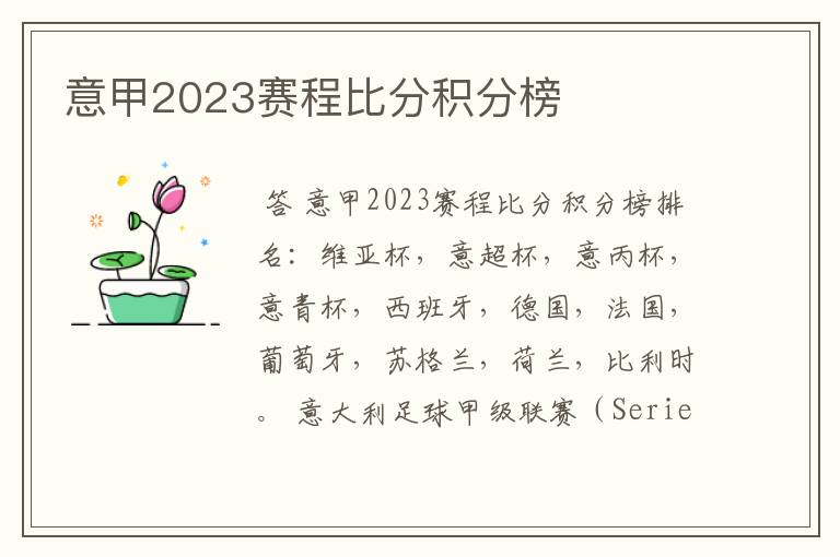 意甲2023赛程比分积分榜