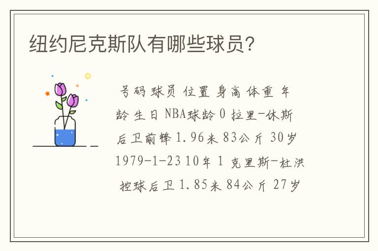 纽约尼克斯队有哪些球员？