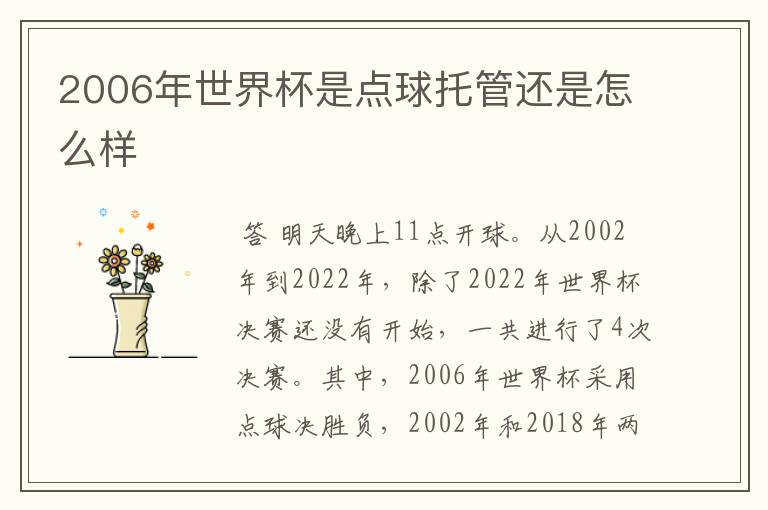 2006年世界杯是点球托管还是怎么样