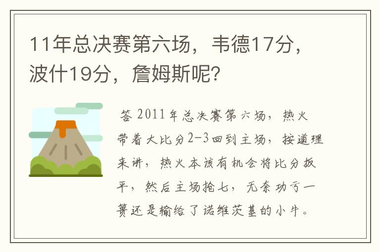 11年总决赛第六场，韦德17分，波什19分，詹姆斯呢？