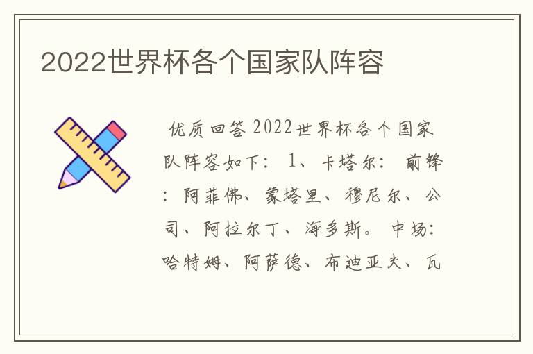 2022世界杯各个国家队阵容