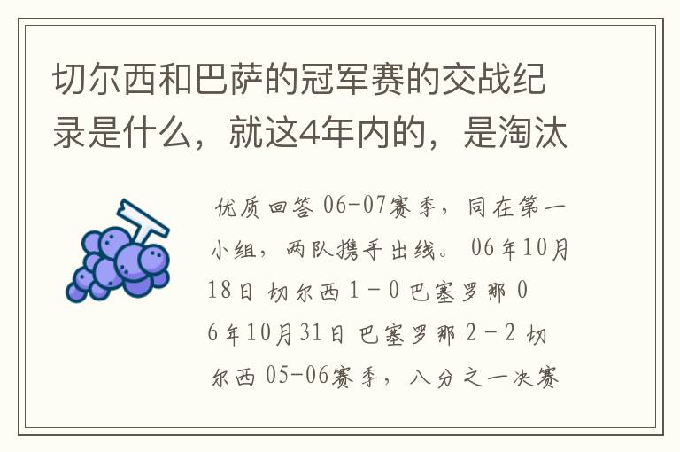 切尔西和巴萨的冠军赛的交战纪录是什么，就这4年内的，是淘汰赛吗