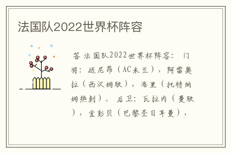 法国队2022世界杯阵容