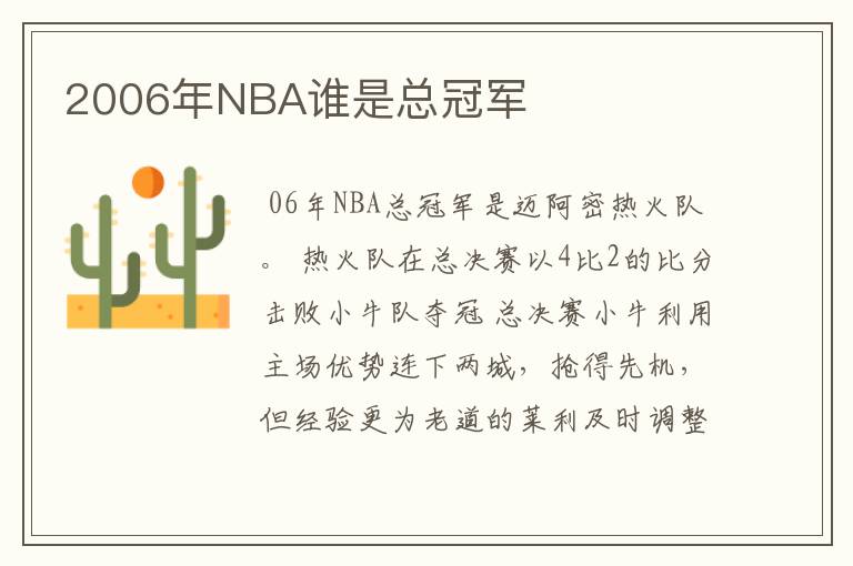 2006年NBA谁是总冠军