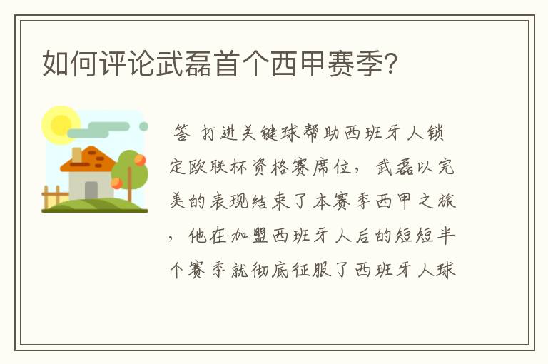 如何评论武磊首个西甲赛季？