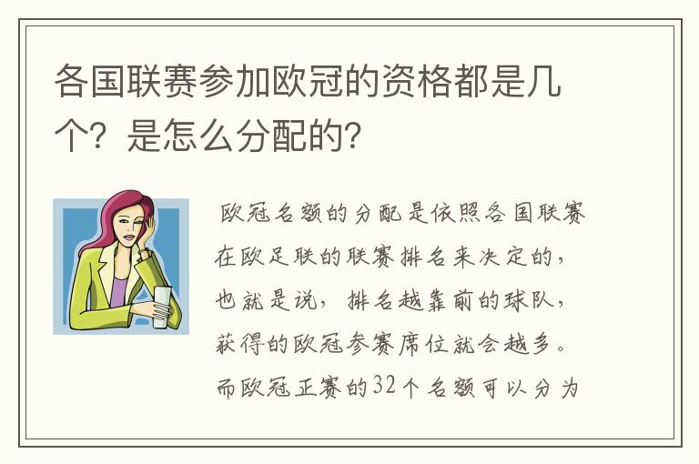 各国联赛参加欧冠的资格都是几个？是怎么分配的？