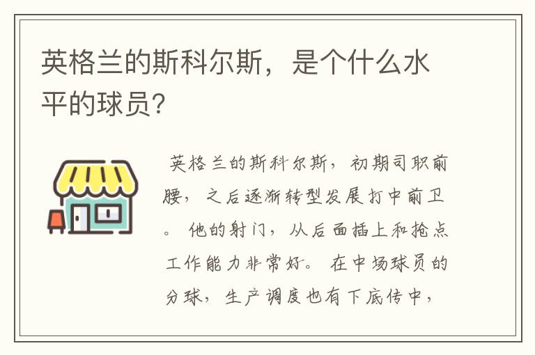 英格兰的斯科尔斯，是个什么水平的球员？