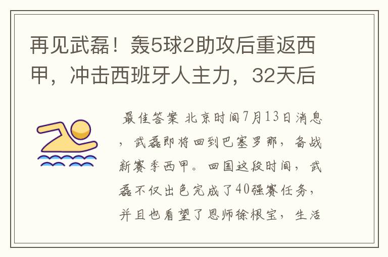 再见武磊！轰5球2助攻后重返西甲，冲击西班牙人主力，32天后首秀