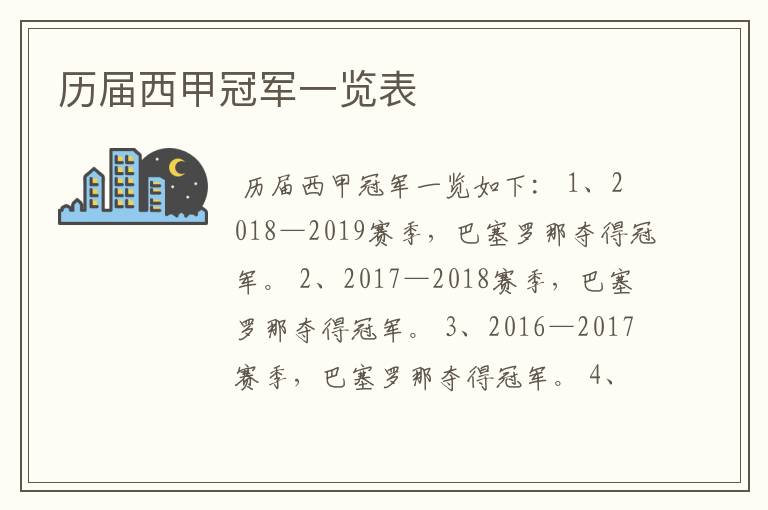 历届西甲冠军一览表