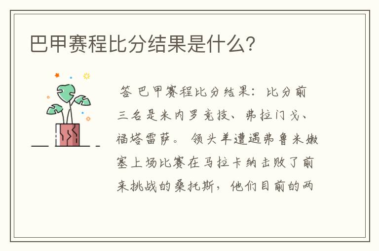 巴甲赛程比分结果是什么？