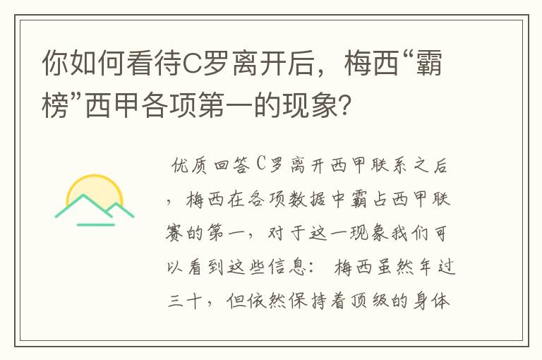 你如何看待C罗离开后，梅西“霸榜”西甲各项第一的现象？