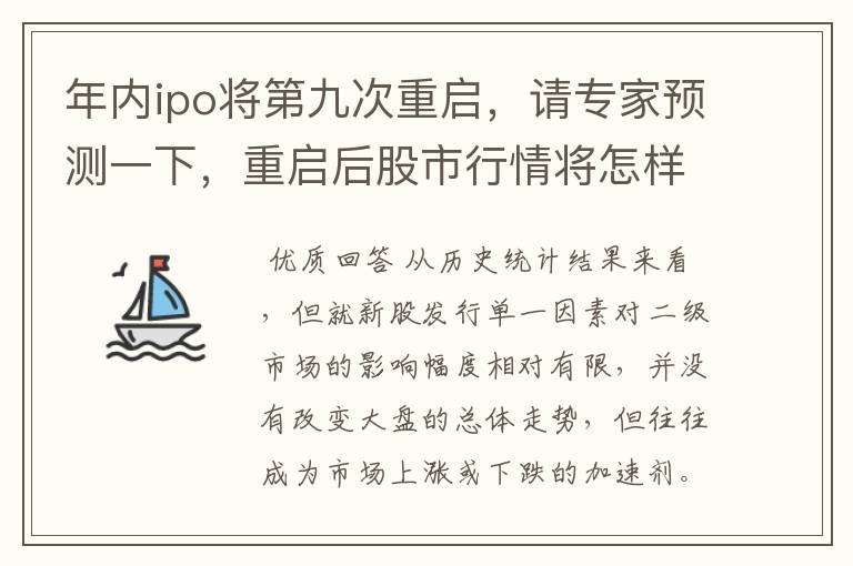 年内ipo将第九次重启，请专家预测一下，重启后股市行情将怎样？前八次都是大跌啊！