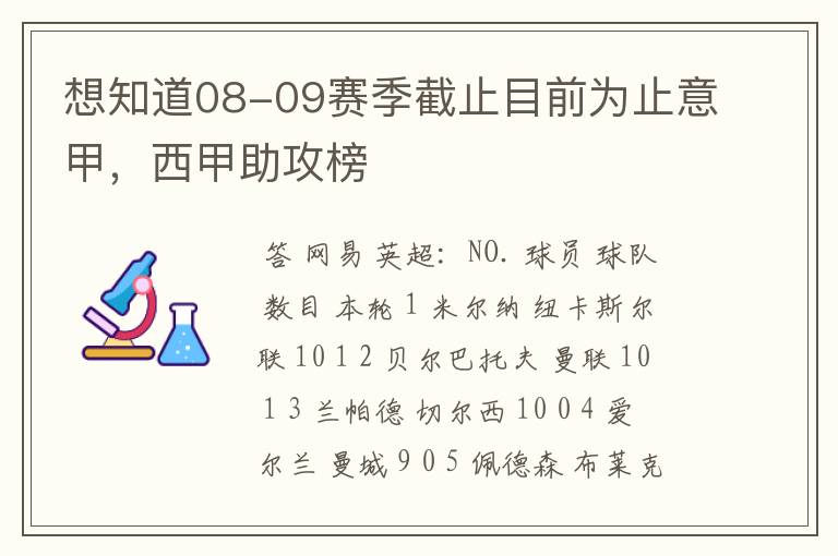 想知道08-09赛季截止目前为止意甲，西甲助攻榜