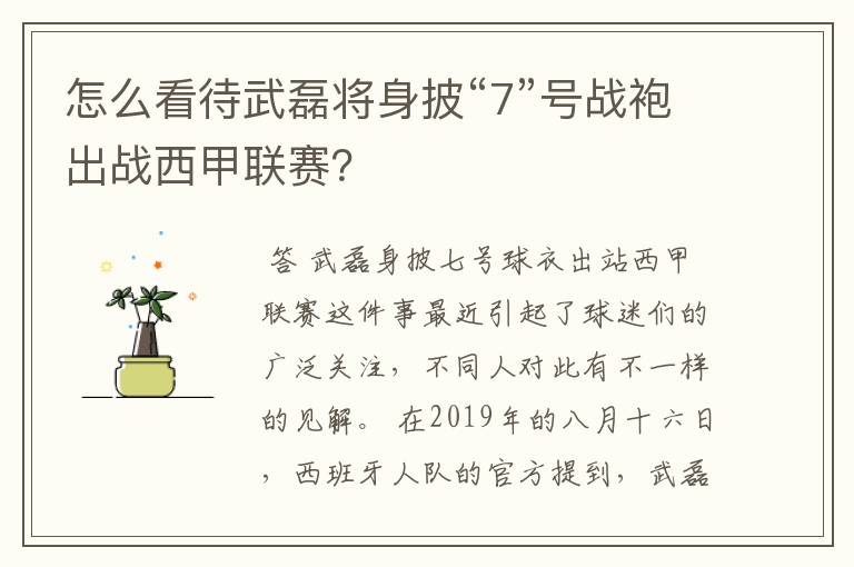 怎么看待武磊将身披“7”号战袍出战西甲联赛？