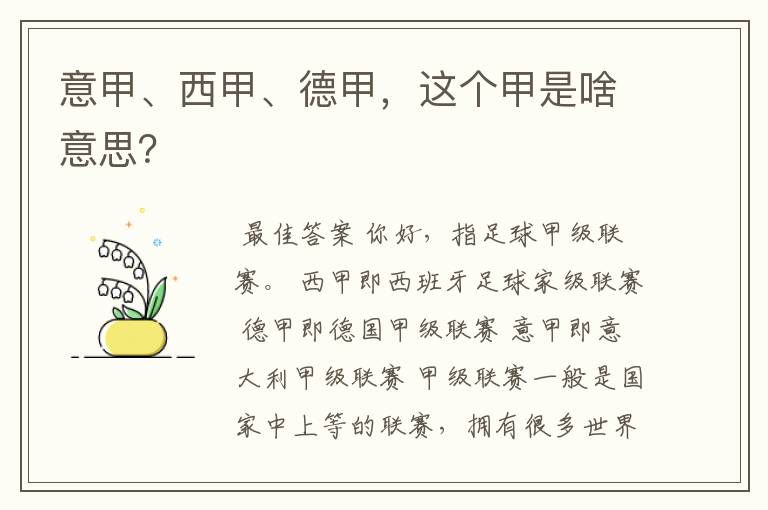 意甲、西甲、德甲，这个甲是啥意思？