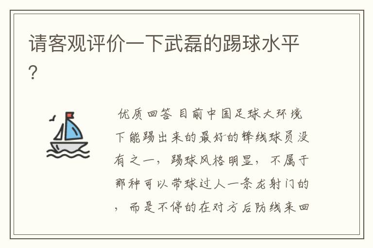 请客观评价一下武磊的踢球水平？