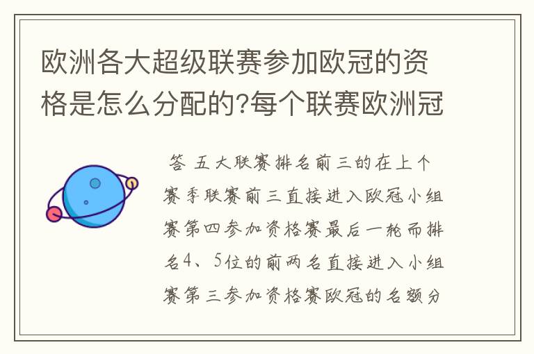 欧洲各大超级联赛参加欧冠的资格是怎么分配的?每个联赛欧洲冠军杯参赛队