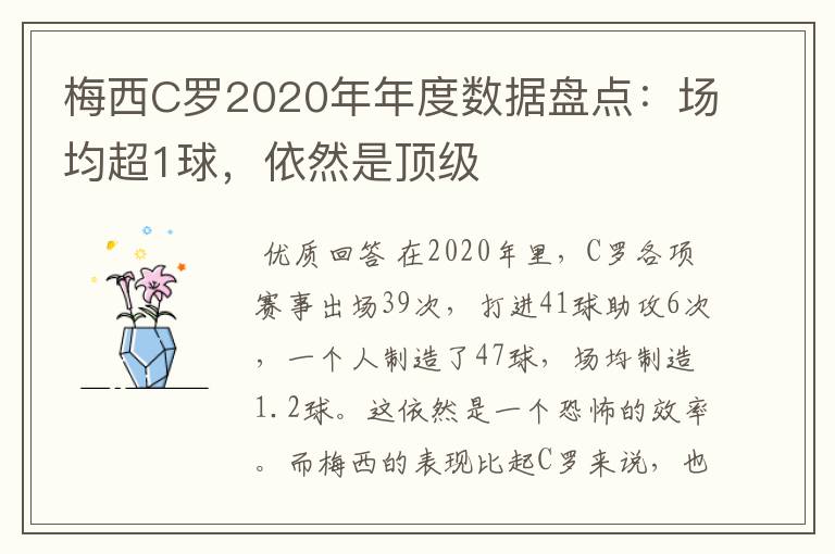 梅西C罗2020年年度数据盘点：场均超1球，依然是顶级