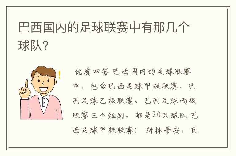 巴西国内的足球联赛中有那几个球队？