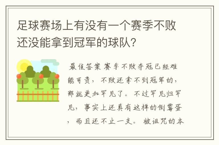 足球赛场上有没有一个赛季不败还没能拿到冠军的球队？