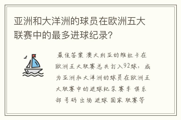 亚洲和大洋洲的球员在欧洲五大联赛中的最多进球纪录？