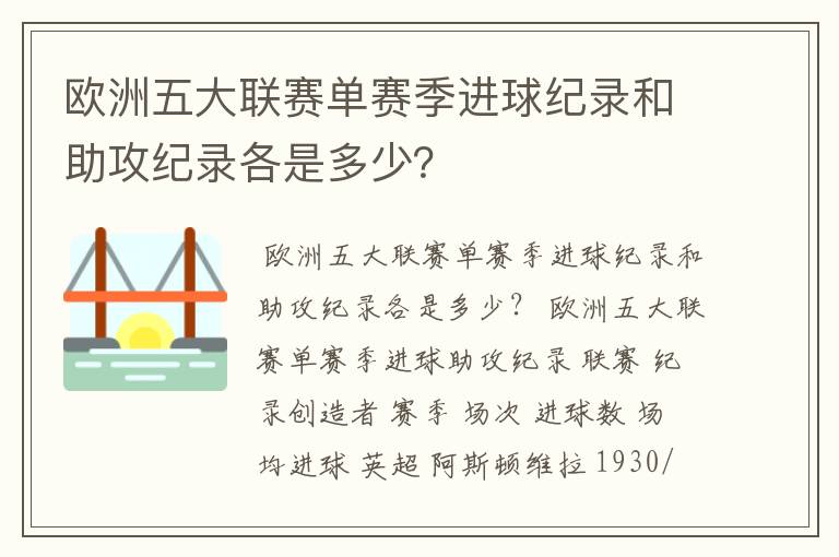 欧洲五大联赛单赛季进球纪录和助攻纪录各是多少？