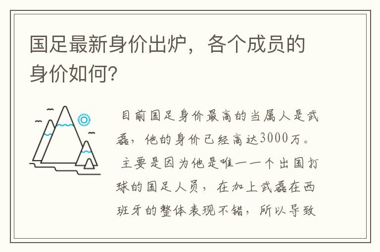 国足最新身价出炉，各个成员的身价如何？