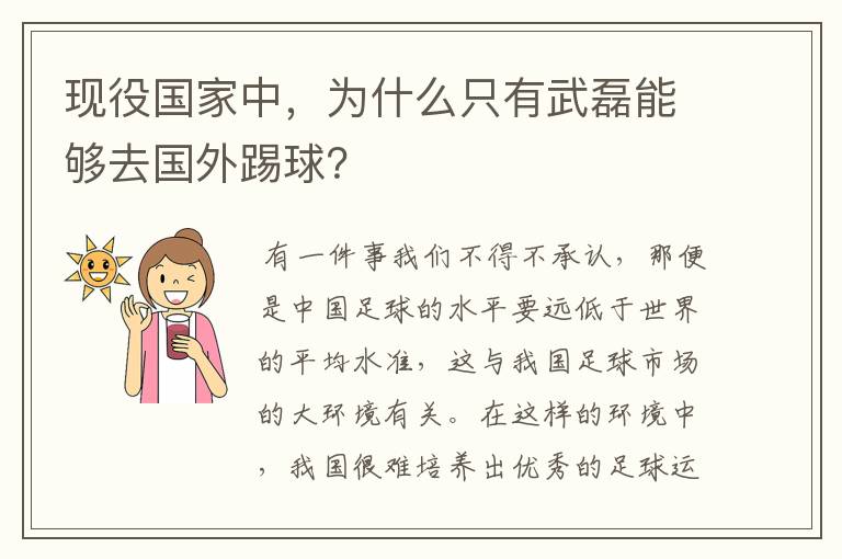 现役国家中，为什么只有武磊能够去国外踢球？