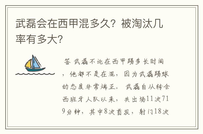 武磊会在西甲混多久？被淘汰几率有多大？