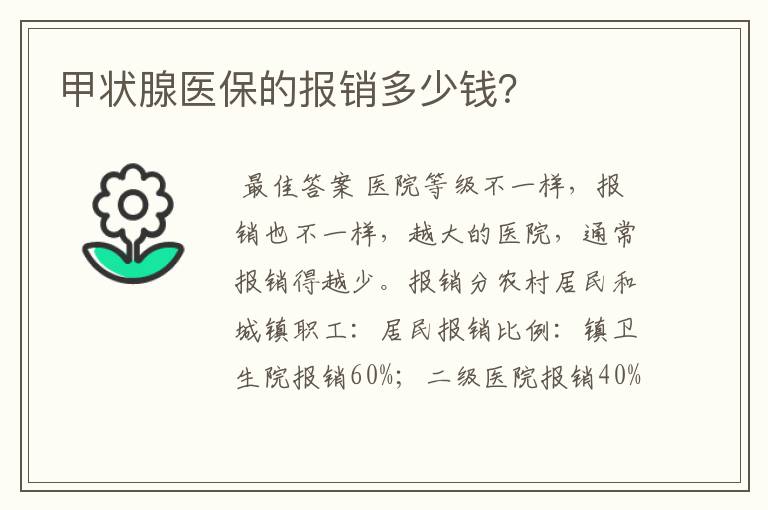 甲状腺医保的报销多少钱？