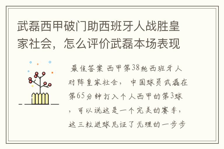 武磊西甲破门助西班牙人战胜皇家社会，怎么评价武磊本场表现？