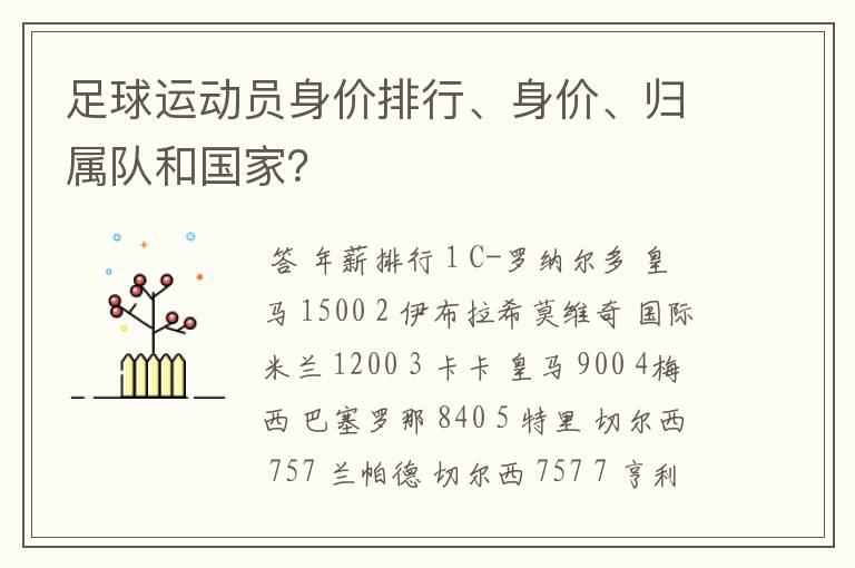 足球运动员身价排行、身价、归属队和国家？