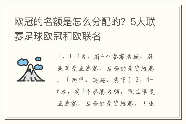 欧冠的名额是怎么分配的？5大联赛足球欧冠和欧联名