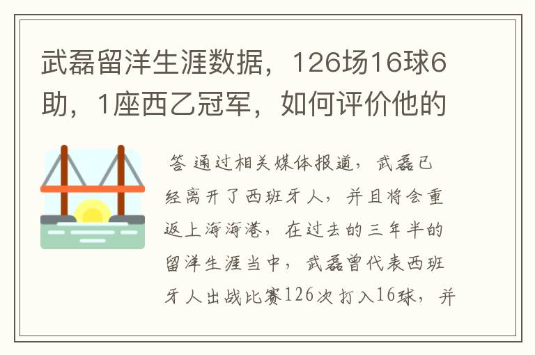 武磊留洋生涯数据，126场16球6助，1座西乙冠军，如何评价他的表现？