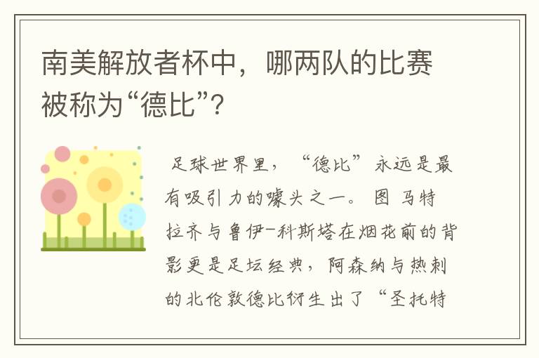 南美解放者杯中，哪两队的比赛被称为“德比”？