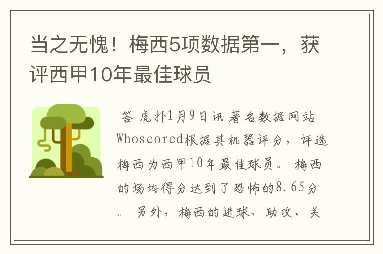 当之无愧！梅西5项数据第一，获评西甲10年最佳球员