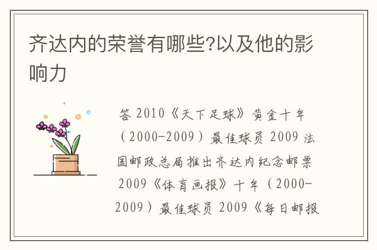 齐达内的荣誉有哪些?以及他的影响力