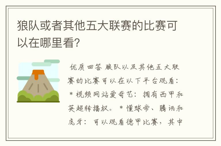 狼队或者其他五大联赛的比赛可以在哪里看？