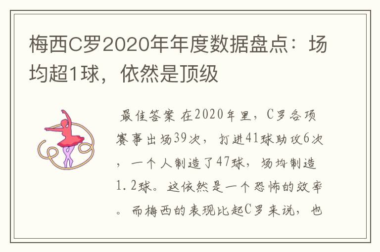 梅西C罗2020年年度数据盘点：场均超1球，依然是顶级