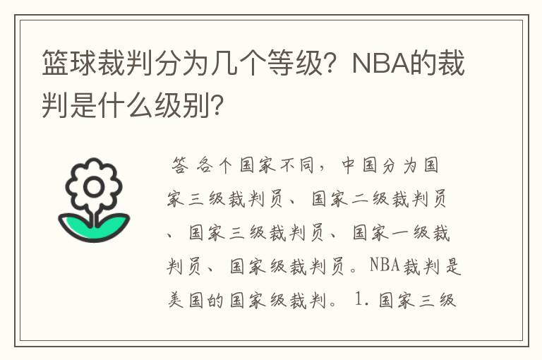 篮球裁判分为几个等级？NBA的裁判是什么级别？