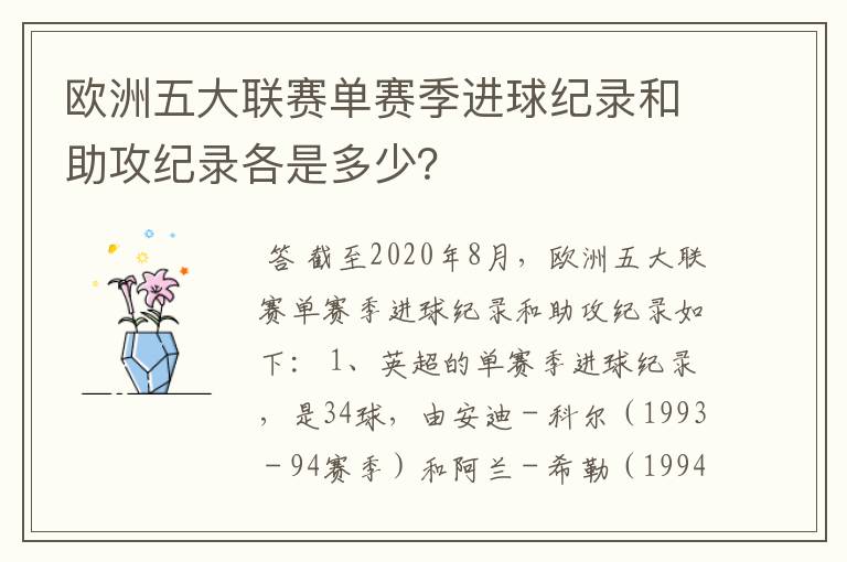 欧洲五大联赛单赛季进球纪录和助攻纪录各是多少？