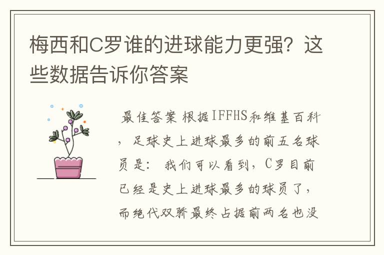 梅西和C罗谁的进球能力更强？这些数据告诉你答案