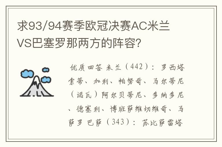 求93/94赛季欧冠决赛AC米兰VS巴塞罗那两方的阵容？