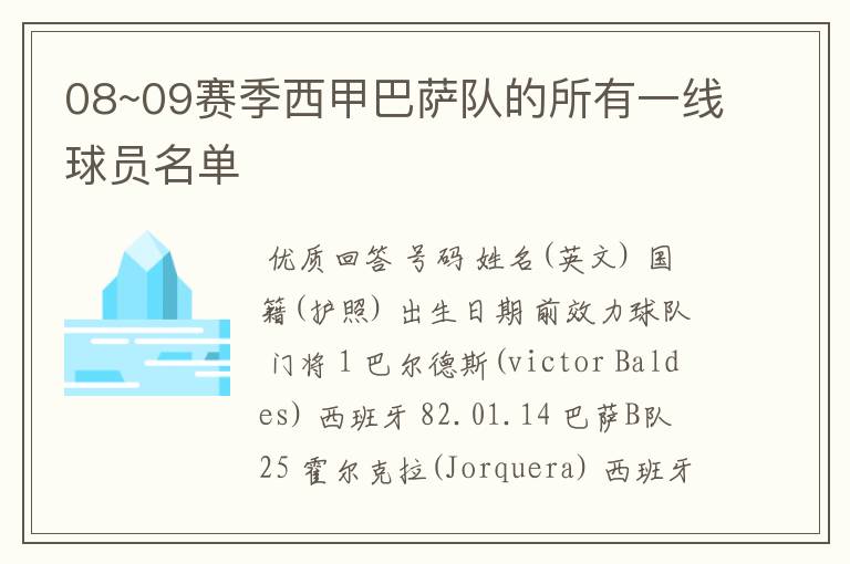 08~09赛季西甲巴萨队的所有一线球员名单