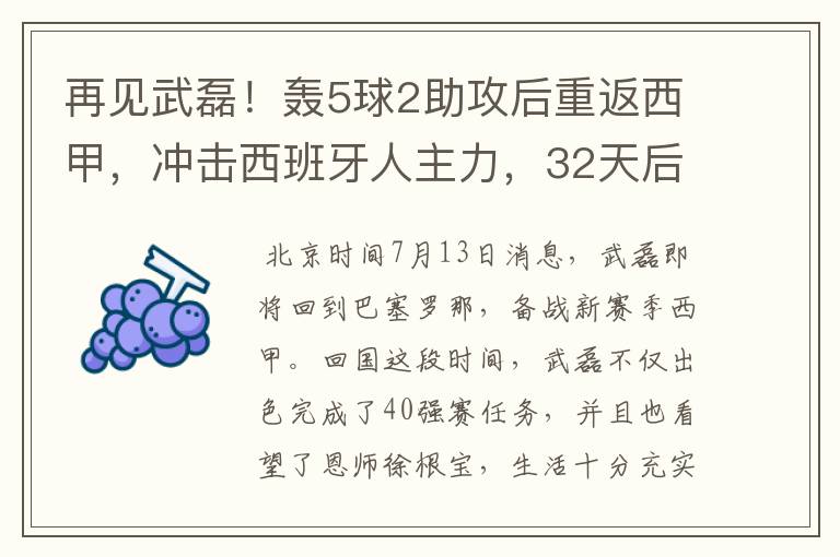 再见武磊！轰5球2助攻后重返西甲，冲击西班牙人主力，32天后首秀