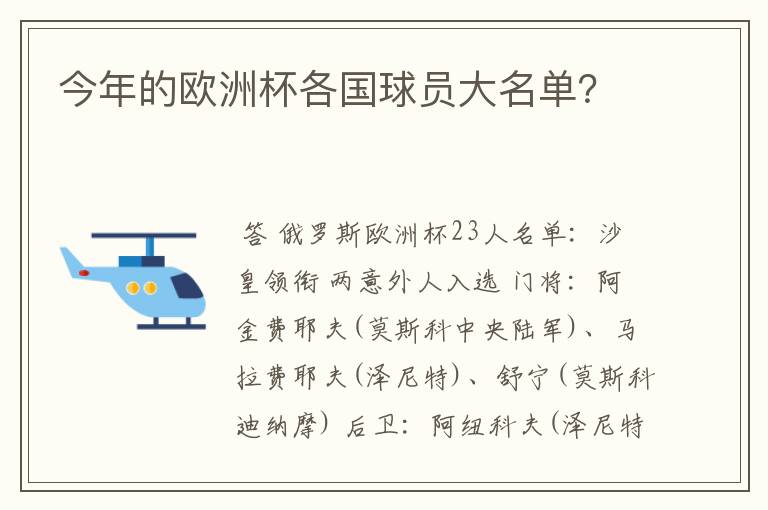 今年的欧洲杯各国球员大名单？