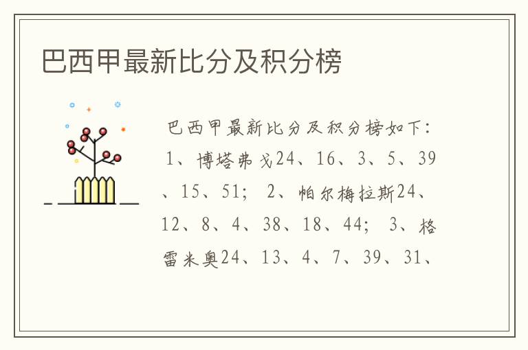 巴西甲最新比分及积分榜