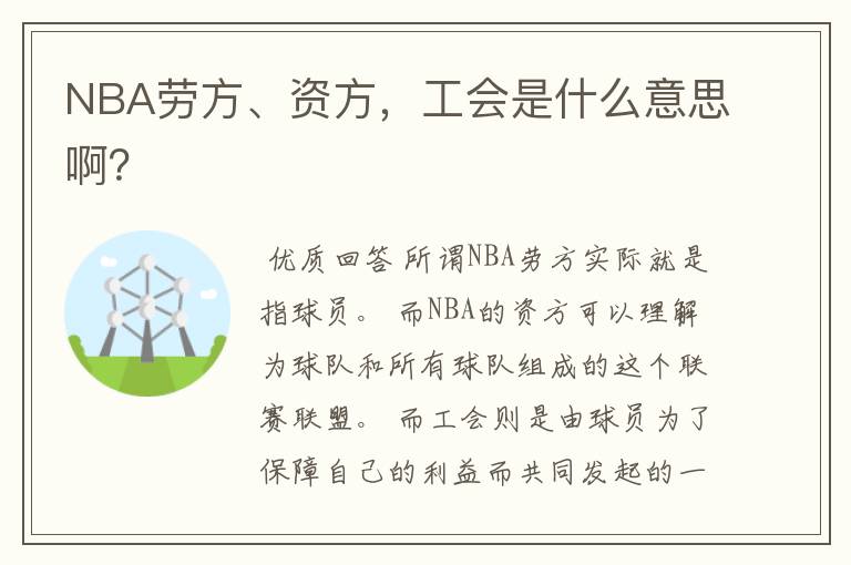 NBA劳方、资方，工会是什么意思啊？